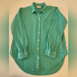 LOFT Teal Cotton Textured Blouse